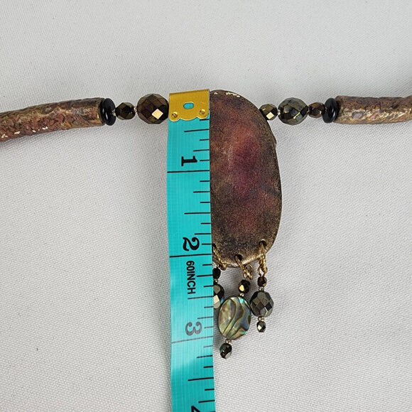 Handmade Brown Metallic Clay Pendant Necklace - Picture 10 of 10